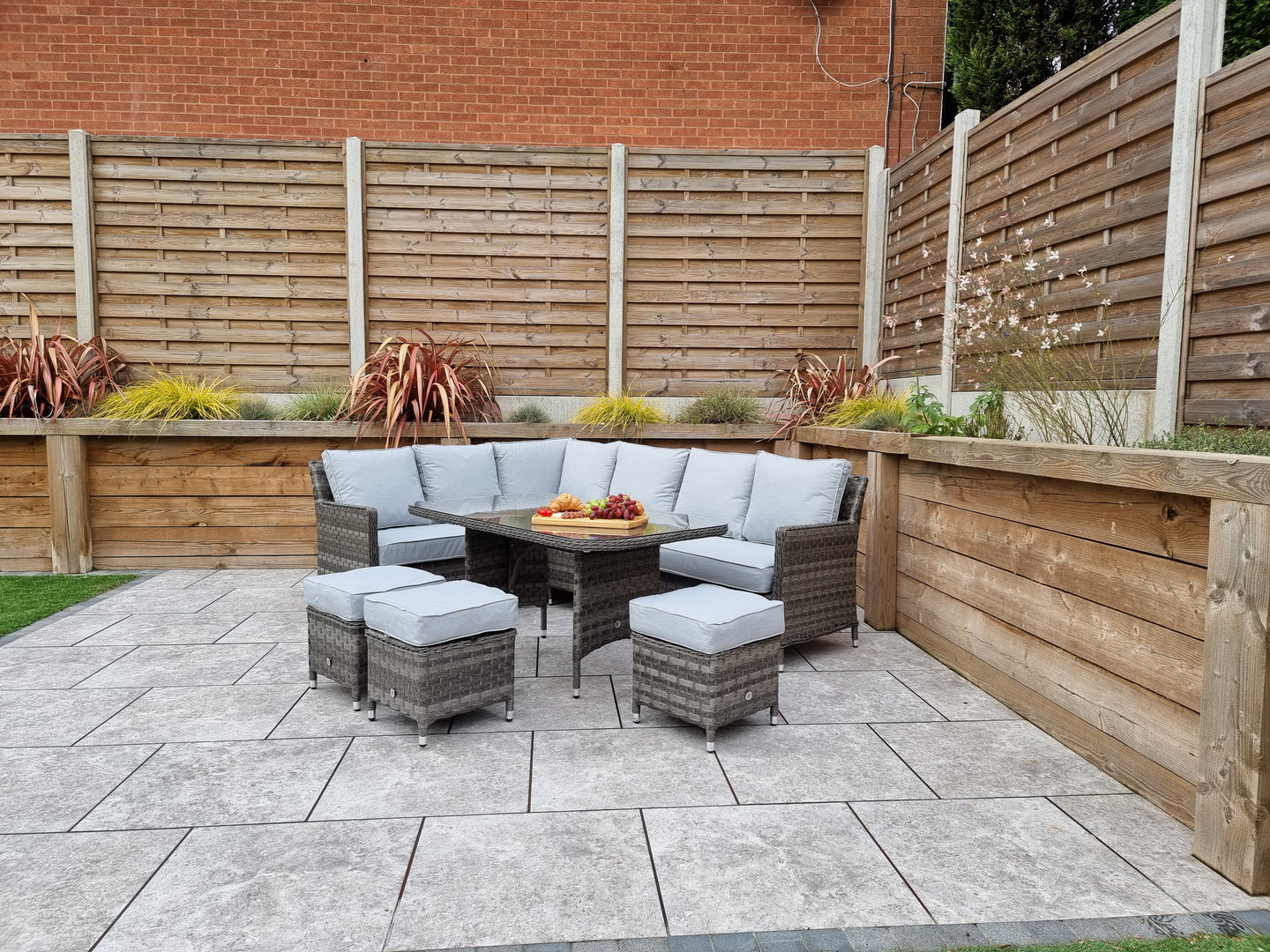 Signature Weave - Edwina Outdoor Corner Sofa Dining Set with Ottoman Stool Seats